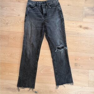 Good American Black Distressed Straight Leg Jeans